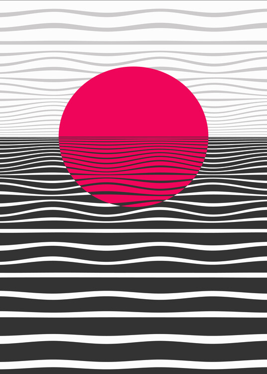 Poster Red Sunset Waves