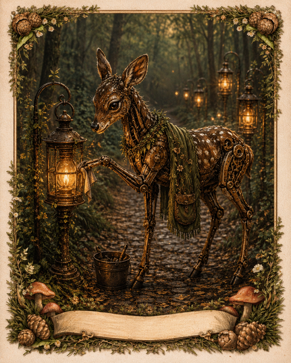 Poster Clockwork Woodland - Fern Hollowgleam tends the lanterns