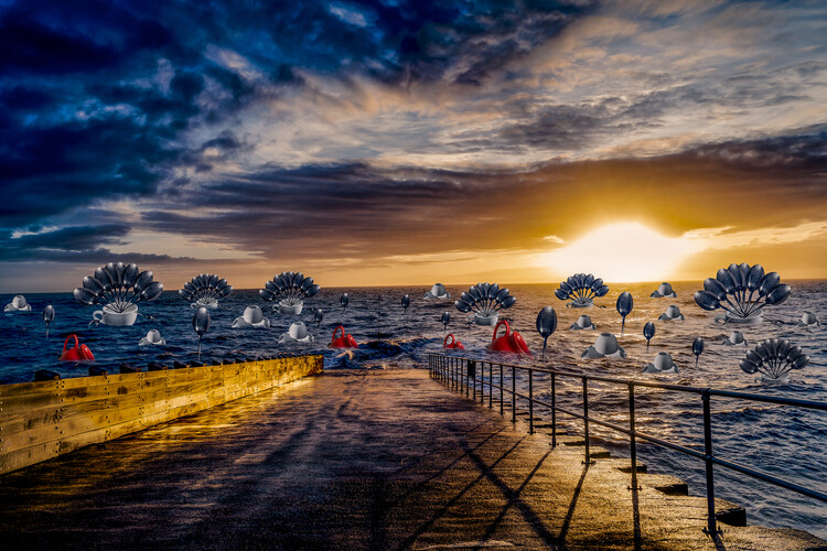 Плакат Teaspoon people sailing into seaford beach