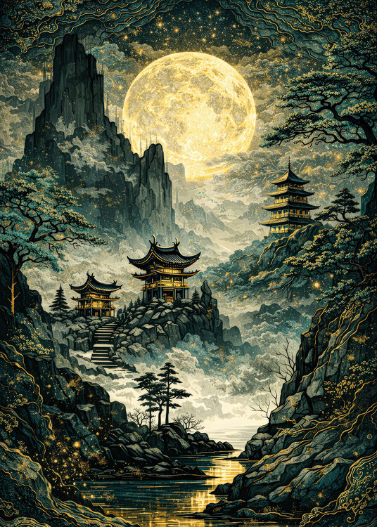 Poster Moonlight Over the Sacred Mountains