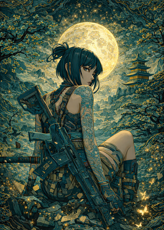 Poster Moonlit Ronin – Japanese Fantasy Art