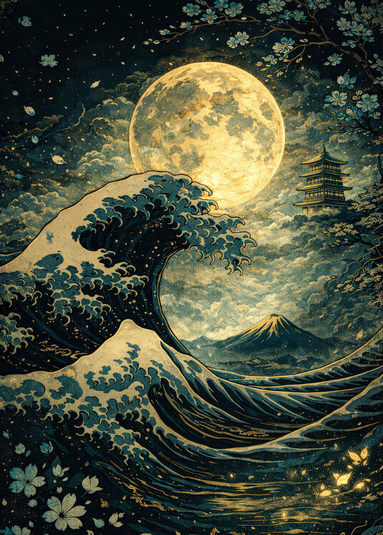 Poster The Great Wave Beneath the Moon