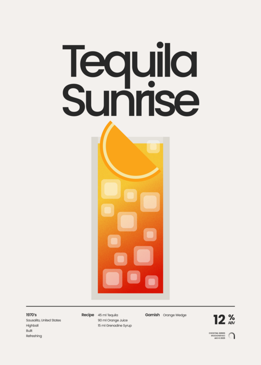 Poster Tequila Sunrise Cocktail Minimalist Illustration