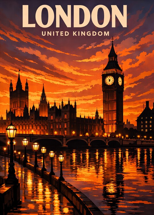 Poster Vintage London United Kingdom Landscape Travel