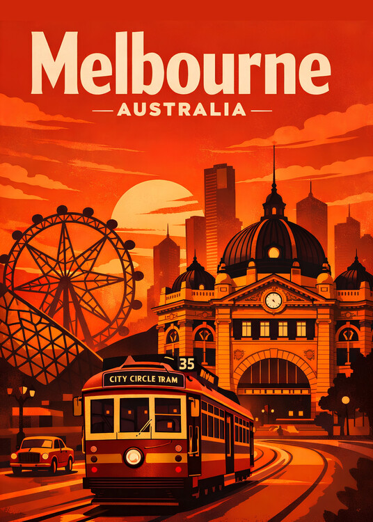 Poster Vintage Melbourne Australia Landscape Travel