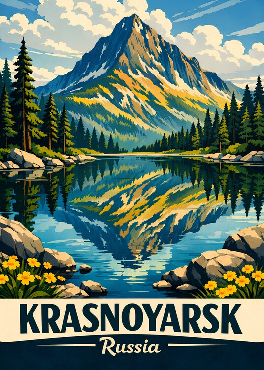 Poster Vintage Krasnoyarsk Russia Landscape Travel