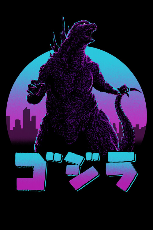 Poster Retro Kaiju under the moon