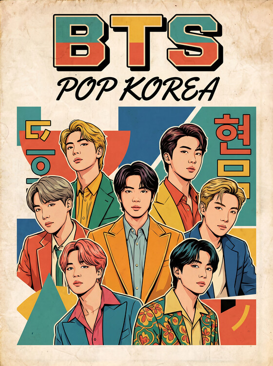 Plakat BTS Pop Korea: A Vibrant Retro Reverie