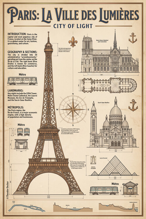 Poster Paris, City of Lights, France