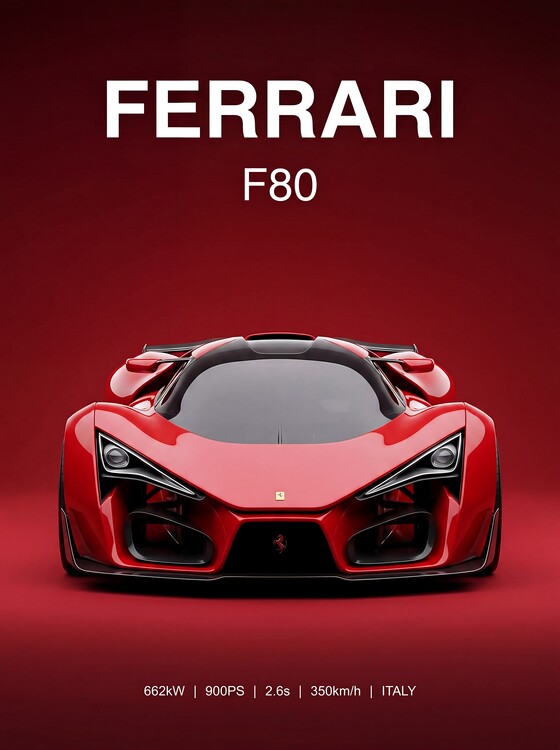 Плакат Ferrari F80: A Striking Frontal Portrait of Italian Hypercar
