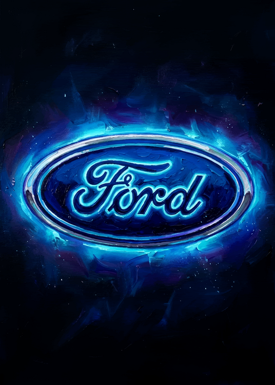 Poster Ford Logo Neon Blue