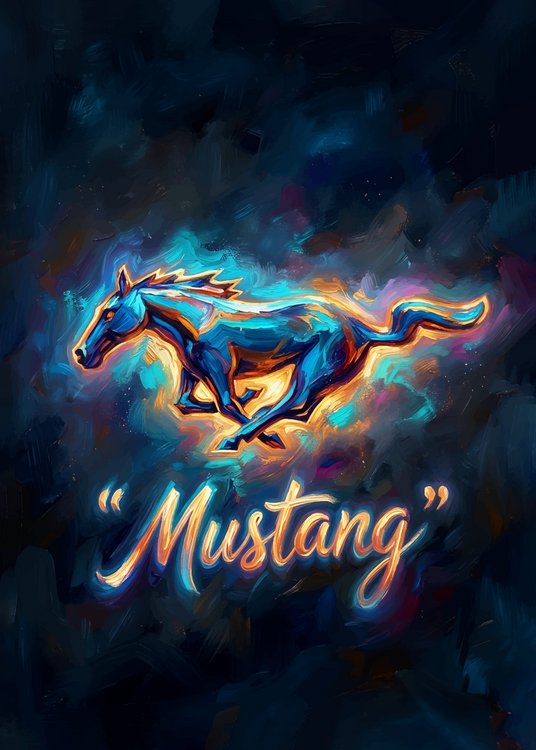 Plagát Mustang Neon Horse Art