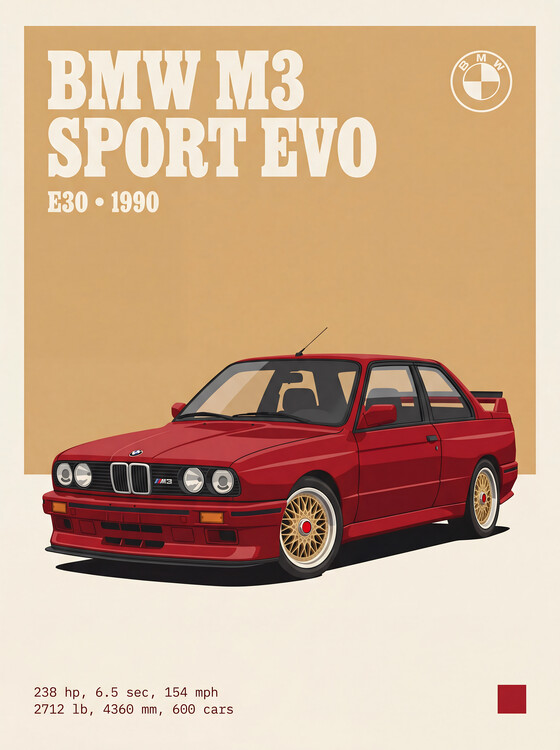 Poster BMW M3 Sport Evo E30 1990: A Vintage-Inspired Poster