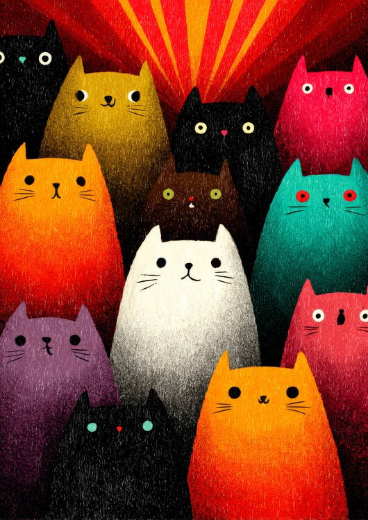 Poster Group of Stylized Cats