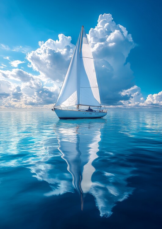 Poster Sailboat on a calm blue sea