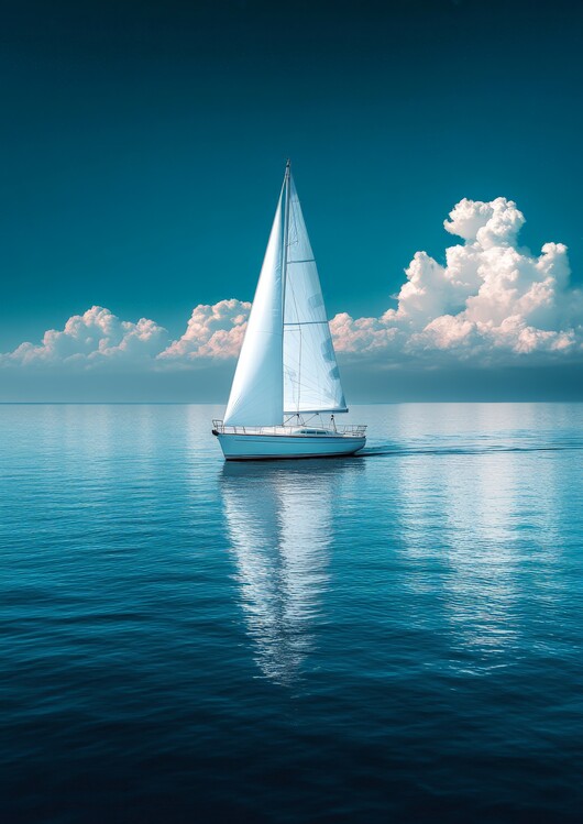 Poster Sailboat calm blue sea