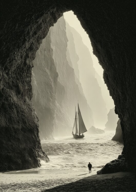 Poster Sailboat in a Sea Cave