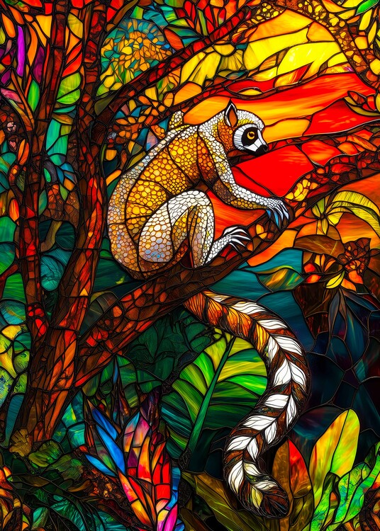 Plakát Sunset Lemur Mosaic