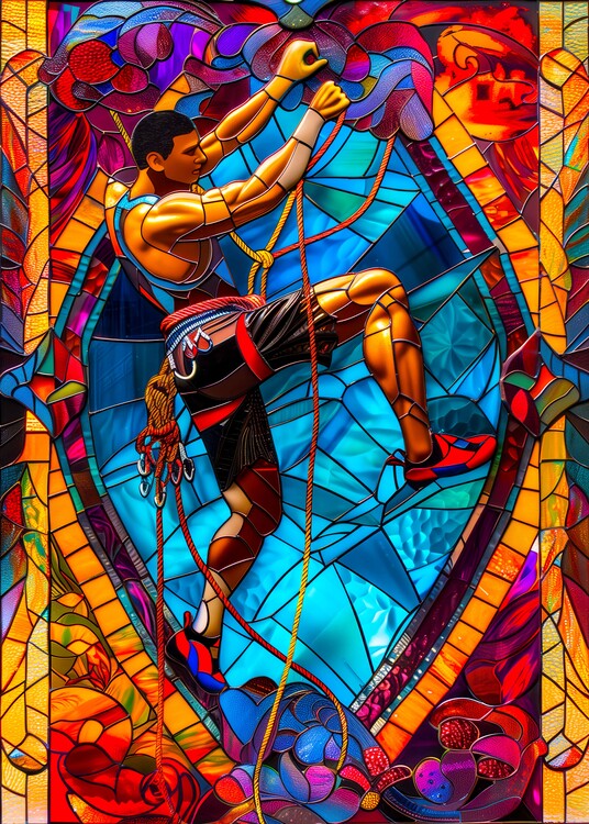 Plakát Rock Climber Stained Glass Poster – Colorful Climbing Wall A