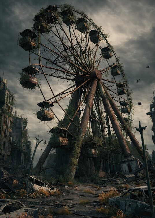 Plakát Apocalyptic Ferris Wheel in Ruined City