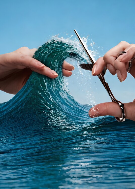 Plakát Hands cutting a wave with scissors