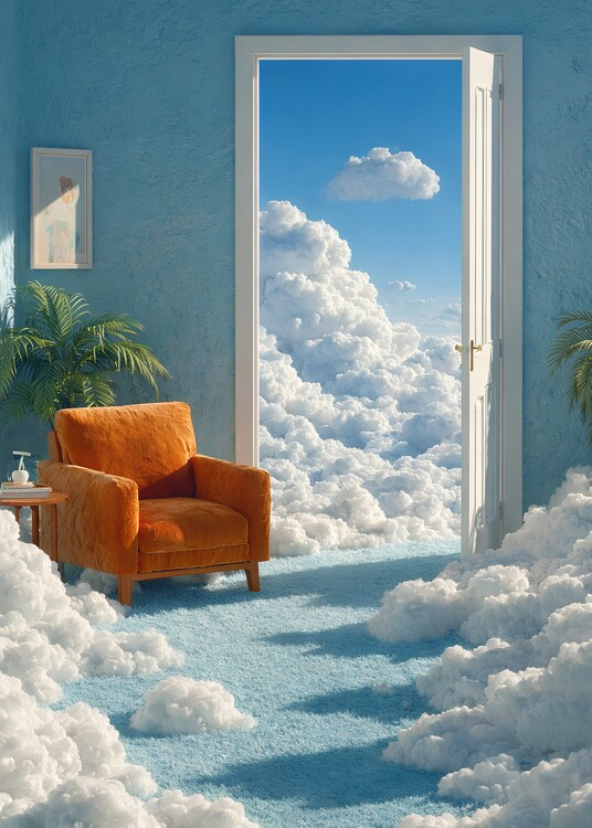 Plakát Room Opening to a Sky of Clouds