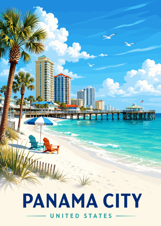 Poster Panama City Beach Poster | Florida Coastal Wall Art | Vintag