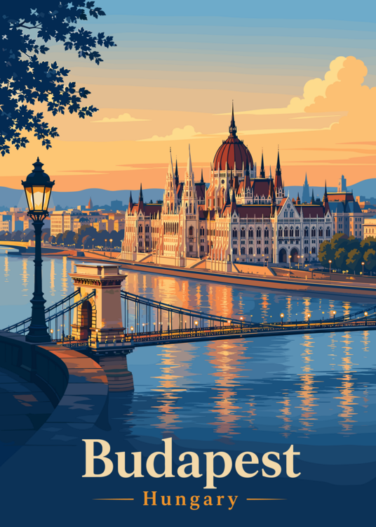Poster Budapest Hungary Travel Poster | Danube River Wall Art | Vin