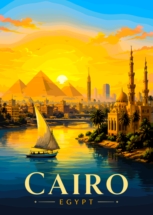 Poster Cairo Egypt Travel Poster | Nile River Wall Art | Vintage Eg