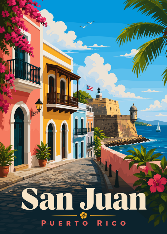 Poster San Juan Puerto Rico Travel Poster | Old San Juan Wall Art |
