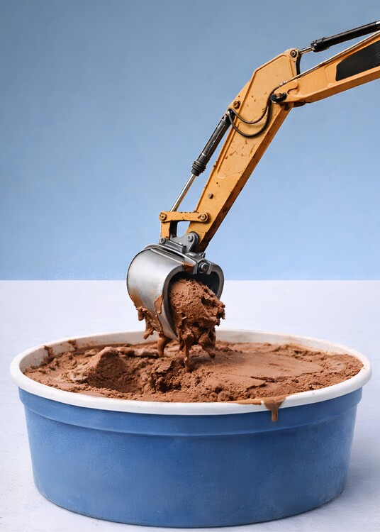 Plakát Excavator scooping chocolate ice cream