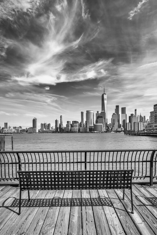 Poster Monochrome Lower Manhattan Skyline with Hudson River