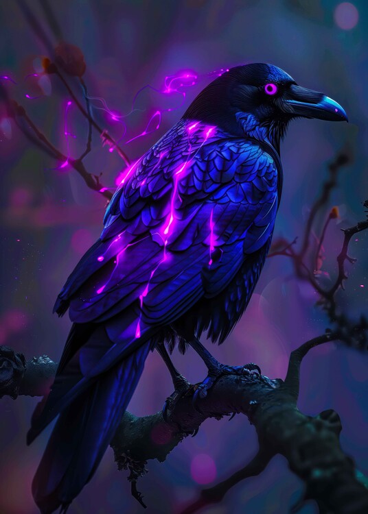 Poster Neon Raven Mystical Glowing Crow Fantasy Poster