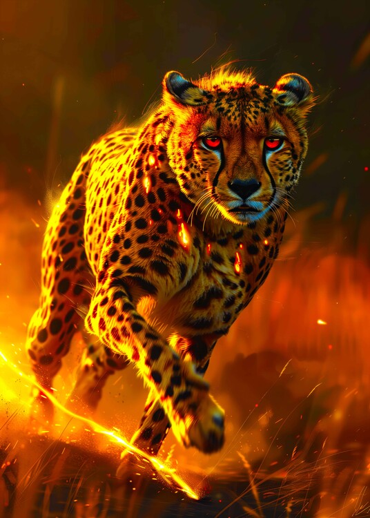 Poster Inferno Cheetah Fiery Speed Wildlife Fantasy Poster