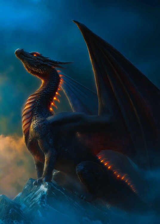 Poster Obsidian Dragon Dark Fantasy Fire Dragon Poster