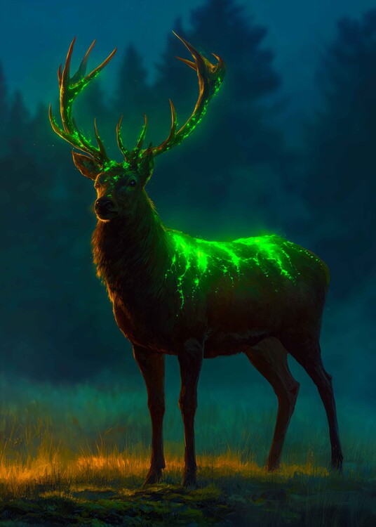 Poster Emerald Stag Enchanted Deer Forest Fantasy Poster