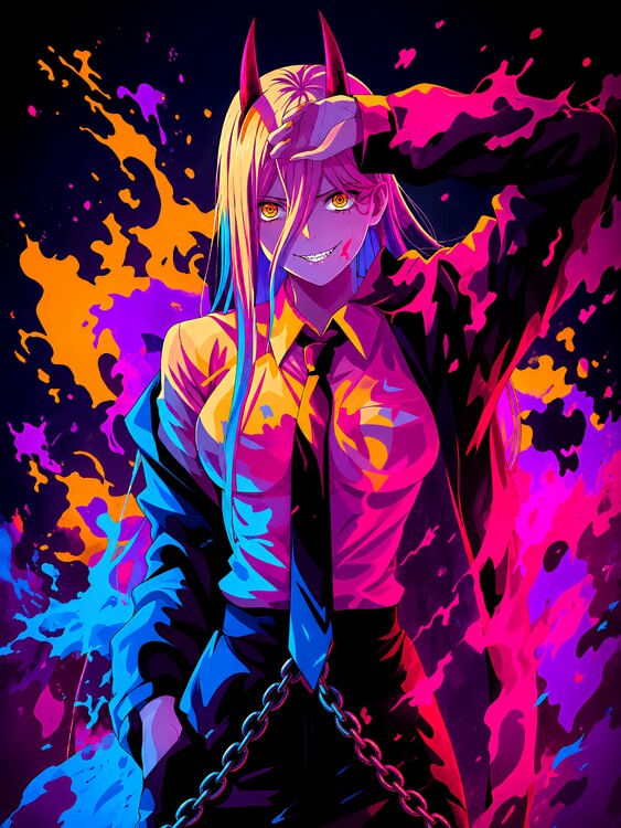 Плакат Power Neon Chaos Reign Chainsaw Man