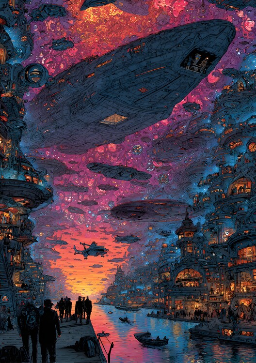 Plakát One Night In Alien Port City - Sci-Fi Art