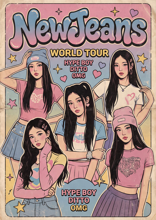 Poster NewJeans World Tour 'Hype Boy, Ditto, OMG' Retro Y2K