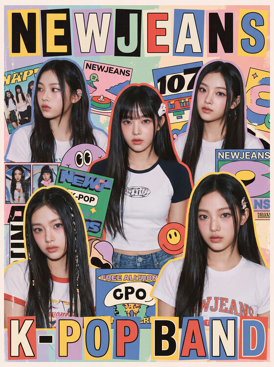 Poster NEWJEANS K-Pop Band Vibrant Collage Poster