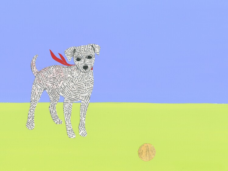 Poster A Playful Dog Wearing a Red Scarf
