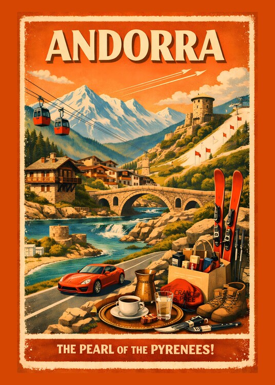 Plakát Vintage Travel Andorra Landscape