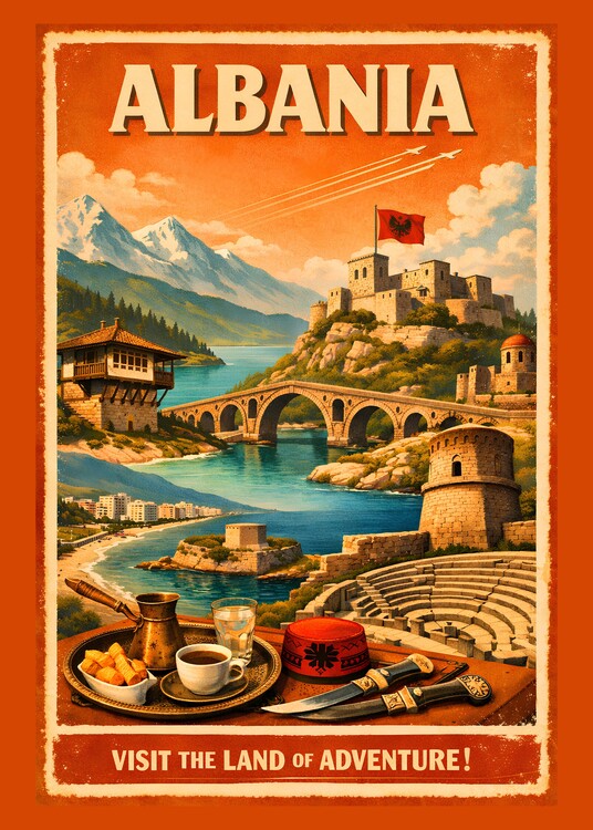 Plakát Vintage Travel Albania Landscape