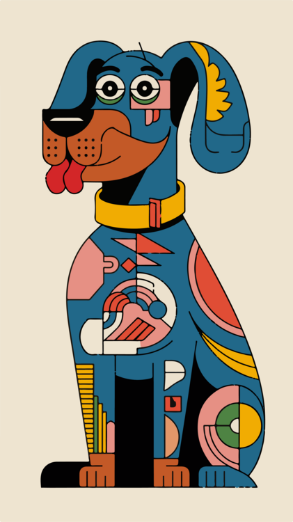 Plakát Abstract Mosaic Dog, Cubist color blocks
