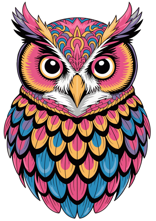 Tričko Vibrant Owl Psychedelic Mosaic