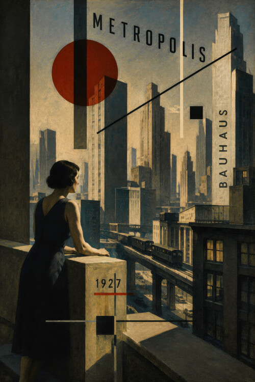 Plakát Metropolis inspired by Edward Hopper and Bauhaus