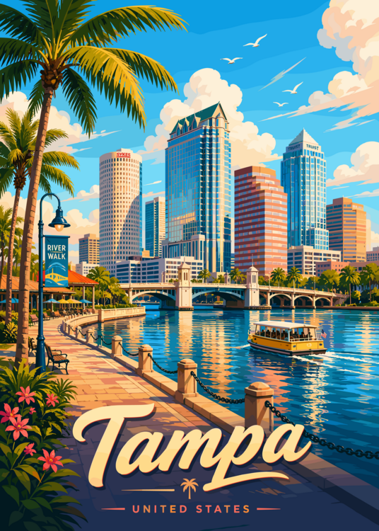 Poster Tampa United States Riverwalk Travel Poster