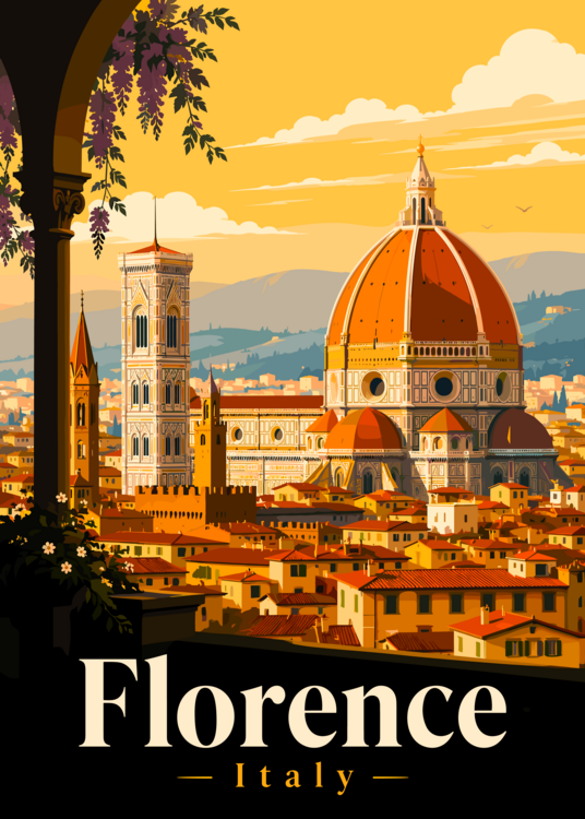 Poster Florence Italy Cathedral Skyline Travel Poster