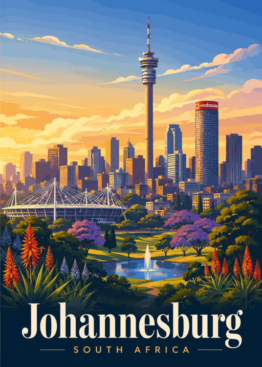 Poster Johannesburg South Africa Skyline Travel Poster