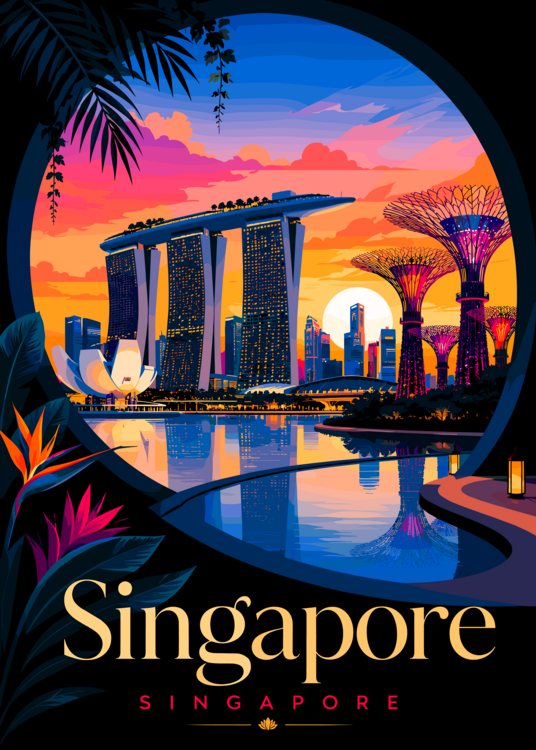 Poster Singapore Singapore Marina Bay Skyline Travel Poster